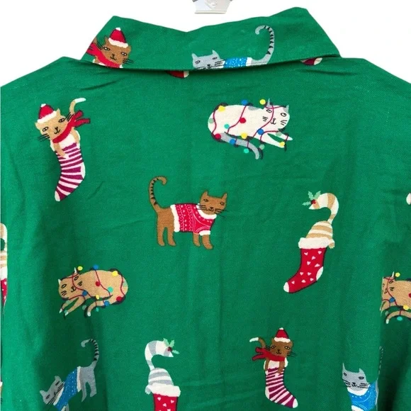 NWT The LOFT Cat Kittens Christmas Pajama Top - Size Medium - Green - Picture 11 of 12